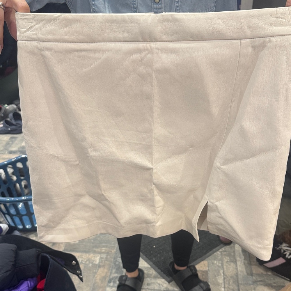 Wilfred Cream Leather Mini Skirt